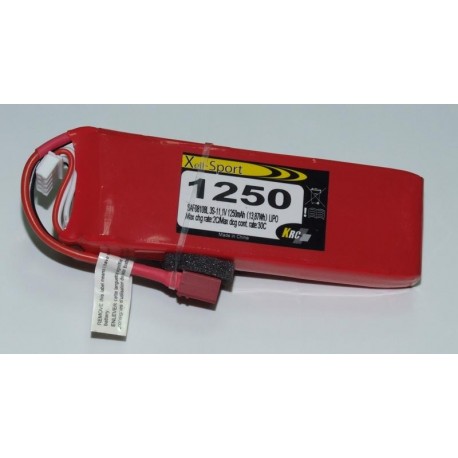 Lipo Xell-Light 11.1V 1250MAH 3S 30C DEANS - Mis:15.1x35x100mm                                                                 .