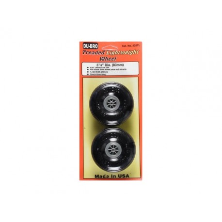 DUBRO - 3-1/4" Dia Tread Light Wheels - COPPIA RUOTE LEGGERE CON BATTISTRADA RIGATO  - Diametro: 83mm - Spessore: 28mm - Foro As