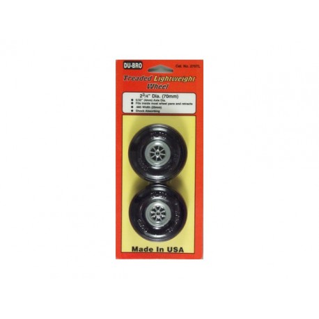 DUBRO - 2-3/4" Dia Tread Light Wheels - COPPIA RUOTE LEGGERE CON BATTISTRADA RIGATO  - Diametro: 70mm - Spessore: 24mm - Foro As